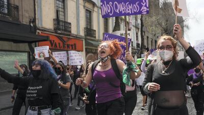 Women attend a protest to mark International Women's Day in Mexico City, Mexico. Reuters