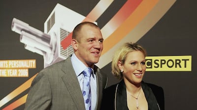 Mike Tindall and Zara Phillips, wearing a black suit with a velvet jacket, arrive at the BBC Sports Personality of the Year Awards on December 10, 2006. Getty Images