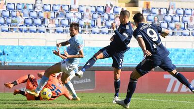 Juventus' Cristiano Ronaldo scores the winning goal. Reuters