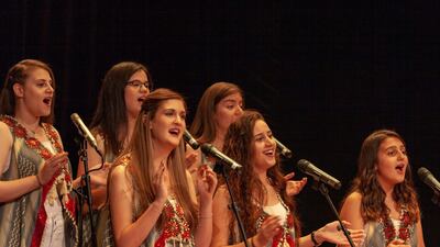 Banat Al-Quds, a 25 all-girls singing troupe from Palestine, will perform at the Dubai Opera for the first time this week. Courtesy of Edward Said National Conservatory of Music