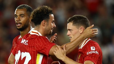 Liverpool's Florian Wirtz celebrates with Curtis Jones after scoring against Yokohama F Marinos in a pre-season friendly. Reuters