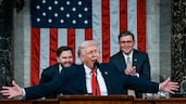 US President Donald Trump delivers his State of the Union address flanked by Vice President JD Vance, left, and House Speaker Mike Johnson, in the House Chamber of the US Capitol in Washington. Bloomberg