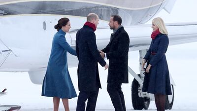 Prince William, Duke of Cambridge and Catherine, Duchess of Cambridge are greeted by Crown Prince Haakon and Crown Princess Mette-Marit of Norway. Chris Jackson / Getty Images