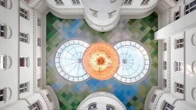 The ceiling of the "living room" in the Nobis Hotel.