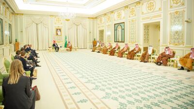 Prince Mohammed and Mr Johnson meet to discuss international issues.