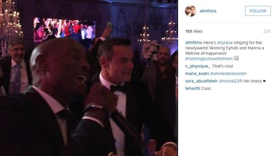 Tyrese Gibson is back in the region, this time offering his vocal talents to the wedding party of Jordanian billionaire Eyhab Jumean and his new wife Hanna in Amman, Jordan.