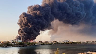 Large plumes of smoke rise from a fuel depot in Port Sudan, Sudan. Reuters