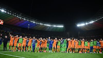 2024 Netherlands players celebrate after the match in Berlin. Reuters