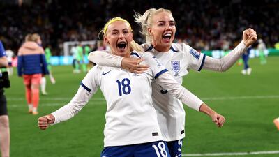 England's Chloe Kelly, left, and Alex Greenwood celebrate victory over Nigeria at the Women's World Cup. PA