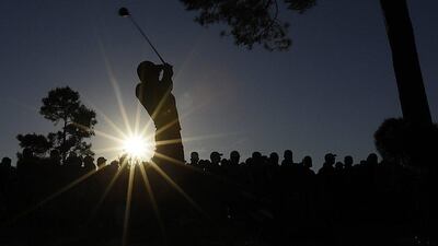Jordan Spieth tees off on the 18th hole during the third round of the Masters golf tournament Saturday, April 9, 2016, in Augusta, Ga. (AP Photo/Matt Slocum)