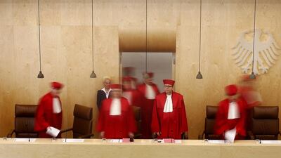 Andreas Vosskuhle (C) President of Germany’s Constitutional Court arrives to pronounce the verdict on the European Stability Mechanism. Kai Pfaffenbach / Reuters