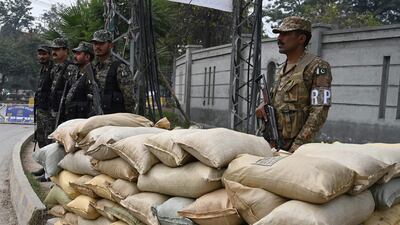 Soldiers outside the Pindi Cricket Stadium in Rawalpindi. AFP