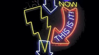 'This It Is, Be Here Now' by the Tropism Art & Science Collective is an interactive neon sign that flashes, crackles and sparkles