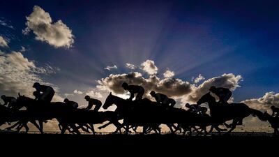 Runners and riders in the MansionBet Handicap Hurdle at Huntingdon Racecourse in England on Thursday, February 25. PA