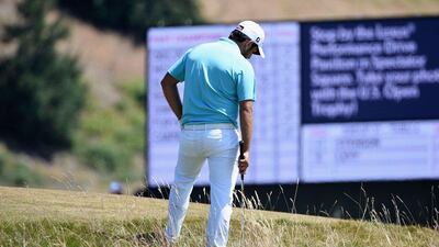 Alexander Levy reacts after his fourth shot on the fifth hole. Ross Kinnaird / Getty Images / June 20, 2015