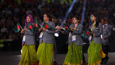 Female members of Team Bangladesh wore saris. Getty Images