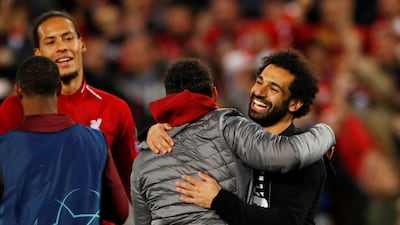 Mohamed Salah celebrates after the match. Reuters