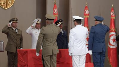 Military officers attend the state funeral of late president Essebsi at the presidential palace in the capital's eastern suburb of Carthage. AFP