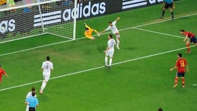 Spain beat France in Saturday night’s quarter-final with no striker. Xabi Alonso, the midfielder, right, scored the first goal with a header and his, and his country’s, second from the penalty spot. They now face their Iberian neighbours, Portugal, in the semi-final on Wednesday night.