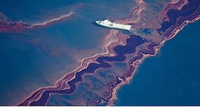 The oil is seen leaking from the Deepwater Horizon wellhead and piercing its way through the ocean.