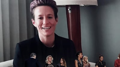 US player Megan Rapinoe is connected via video link as she is announced 2019 Women's Ballon d'Or winner during the ceremony at Theatre du Chatelet in Paris, France, December, 2 2019. EPA/YOAN VALAT