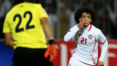 UAE midfielder Omar Abdulrahman celebrates after scoring a goal against Iraq in the final of the 21st Gulf Cup of Nations in Manama, Bahrain, on January 18, 2013. Marwan Naamani / AFP