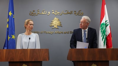 EU foreign affairs commissioner Kaja Kallas met Lebanon's Foreign Minister Youssef Raggi in Beirut. Reuters