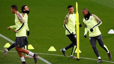 Manchester City's Fernandinho, Gabriel Jesus and Bernardo Silva train on Monday. Reuters