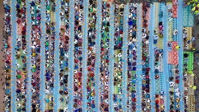 'Ramadan brings us together' by Dr Ahmad Al Rais - an abstracted pattern of people taking iftar. Courtesy Manarat Al Saadiyat.