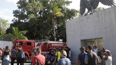 A fire engine is seen in front of the training ground of Flamengo. Reuters