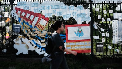 Tributes in art made by 20 community groups to those affected by Covid-19, at Green-Wood Cemetery on May 8 in Brooklyn, New York City. AFP