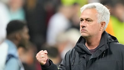 Roma head coach Jose Mourinho celebrates after the Europa League semi-final against Bayer Leverkusen. AP