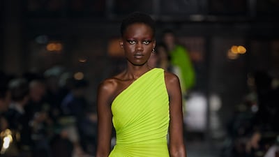 Pleats fan out from the hips at the Valentino spring/summer 2022 show