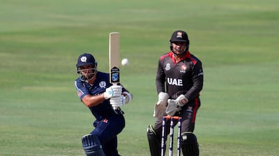 Kyle Coetzer of Scotland scored 34 runs off 34 balls for Scotland against the UAE in Dubai yesterday. Chris Whiteoak / The National