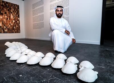 Zayed Tammash's spine made out of casts from his face investigates the tension between the individual and the collective in Emirati society, inspired by a saying that roughly translates as "I have your back"