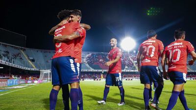 Colin Kazim-Richards, left, of Veracruz celebrates after scoring the first winning goal for his club in over a year. Getty