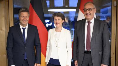 Mr Habeck, Ms Sommaruga and Mr Parmelin discussed the impact of the war in Ukraine on energy supply. EPA