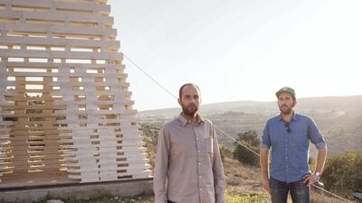 Yousef et Elias Anastas of AAU Anastas, in front of their project, Stonesourcing Space, near Beit Jala, Bethlehem