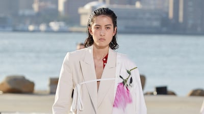 Peter Do's debut was dazzling, with pieces such as this blazer teamed with a cape for spring / summer 2022. Photo: Peter Do