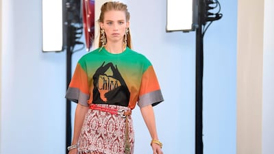 Chloe channels its inner hippy with ombre T-shirts and fringed mini skirts. AFP