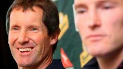 The Wallabies coach Robbie Deans with his captain Stirling Mortlock. John Eales said he was surprised New Zealand did not opt for Deans.