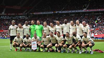 The Liverpool team pose ahead of the Legends of the North match. Getty