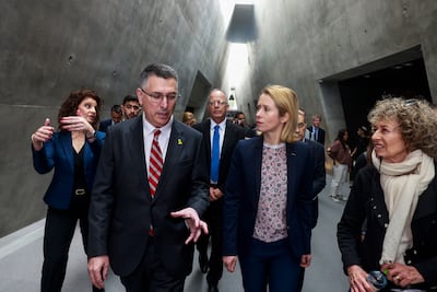 Israel's Foreign Minister Gideon Saar, left, has broken off relations with EU foreign policy chief Kaja Kallas, centre right. AFP