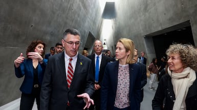 Relations have broken down between EU foreign policy chief Kaja Kallas, centre right, and Israeli Foreign Minister Gideon Saar, centre left. AFP