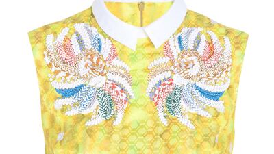 Brighten up her day with this intricately-made shirt by one of London’s hottest designers. Top, Dh4,375, Peter Pilotto at Boutique 1. Courtesy: Boutique1.com