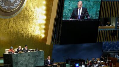 Russian Foreign Minister Sergei Lavrov addresses the 73rd session of the United Nations General Assembly at U.N. headquarters in New York, U.S., September 28, 2018. REUTERS/Eduardo Munoz