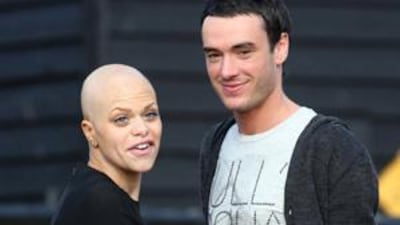 Jade Goody, the reality television star, and her husband Jack Tweed on the driveway of her home in Upshire.