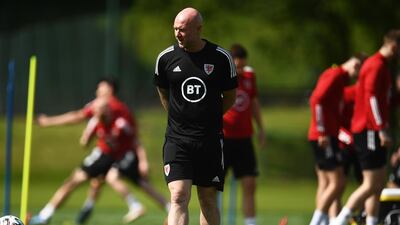 Wales interim manager Robert Page oversees training. Getty