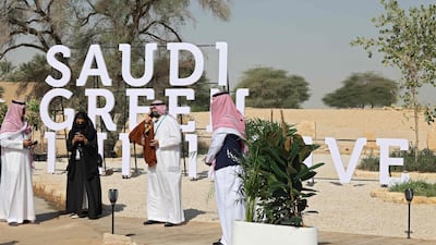 Delegates take part in the opening ceremony of the Saudi Green Initiative forum in Riyadh. AFP