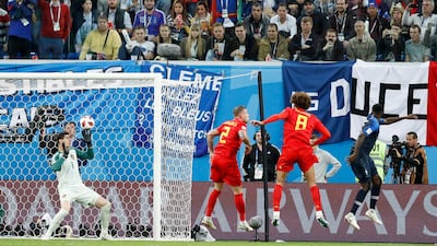 Belgium's Thibaut Courtois can only watch as the ball hits the back of the net. AP Photo